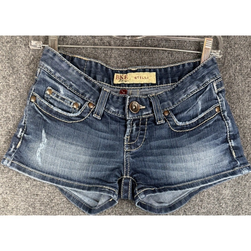 Y2K Vintage BKE 24‎ Stella Women's Distressed Dark Wash Blue Denim Shorts